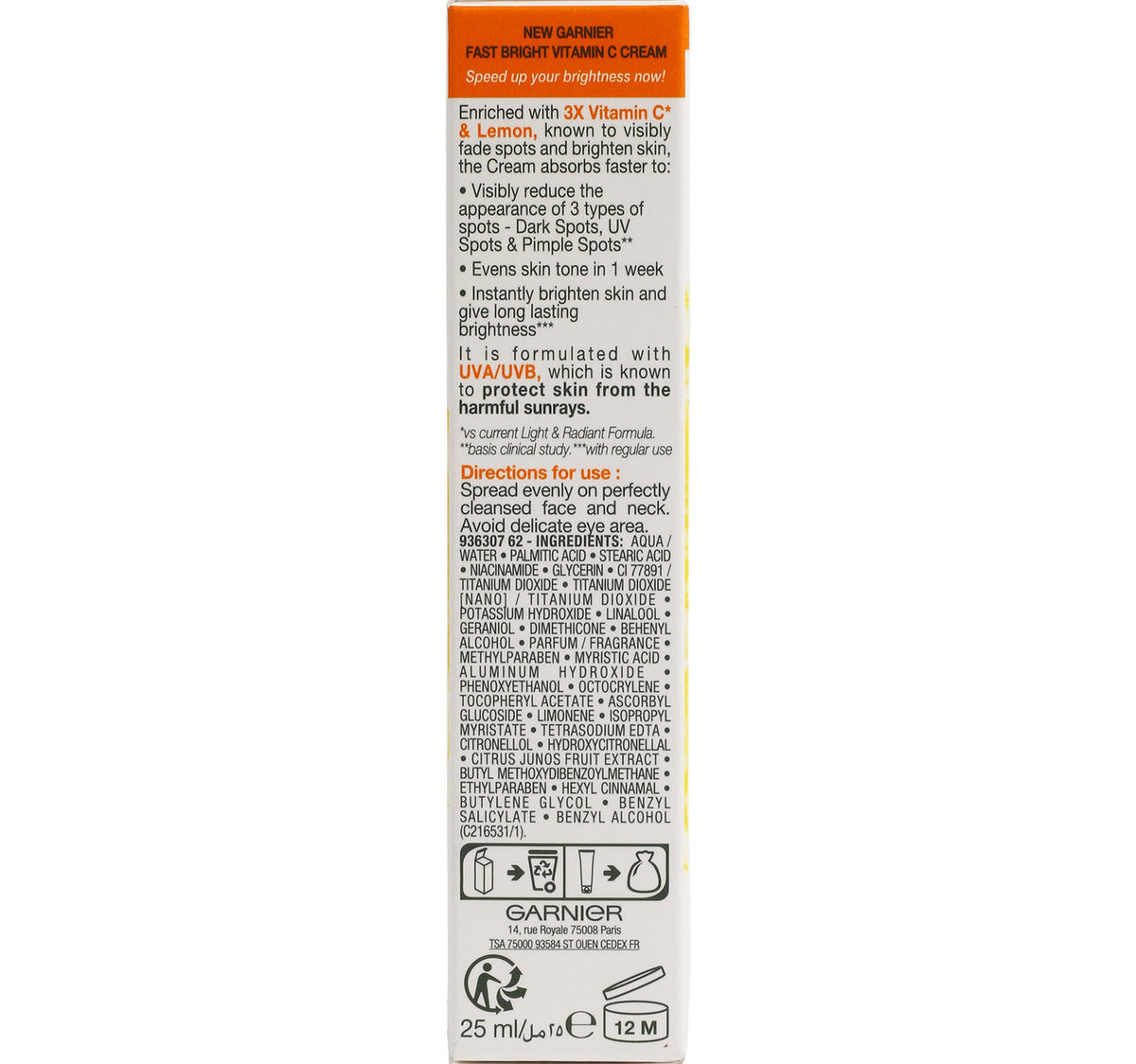 Garnier UVA/UVB Fast Bright Fairness Cream 25 ml