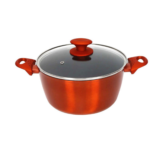 Chefline DZN28 Induction Base Ceramic Natural Coating Dutch Oven, 28 cm, Red