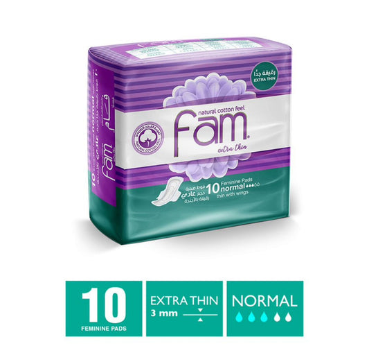 Fam Natural Cotton Feel Extra Thin with Wings Normal Sanitary Pads 10pcs