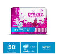 Private Natural Cotton Feel Maxi Folded Super Sanitary Pads with Wings 50 pcs