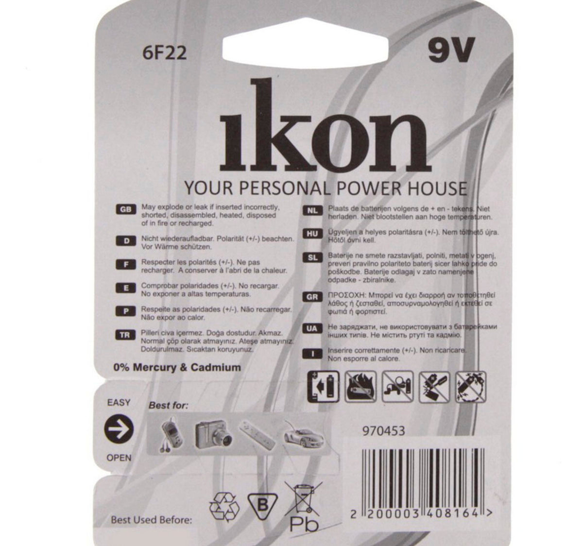 Ikon Super Heavy Duty 9V Battery IK6F22BP1, 1pc Pack