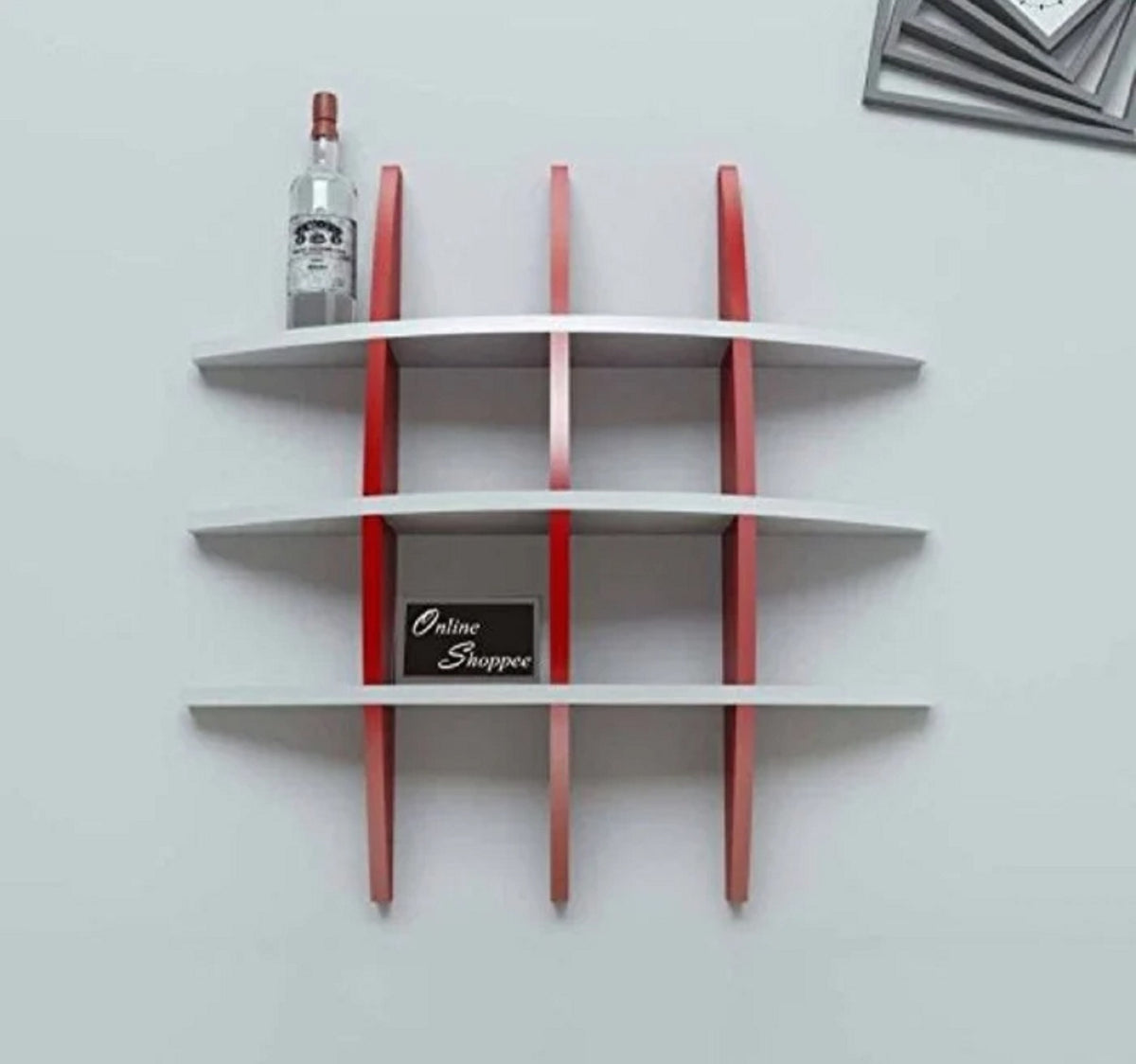 Maple Leaf Glossy Painting Wall Shelf, White & Red, 1009