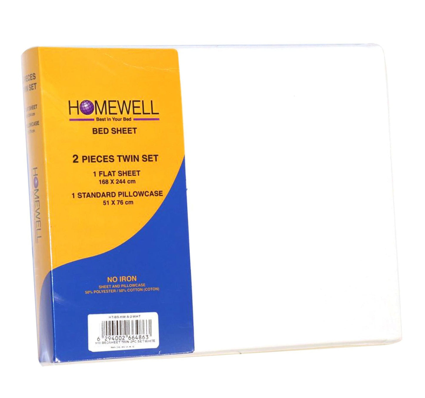 Homewell Bed Sheet Single 2pc 168x224cm White Color