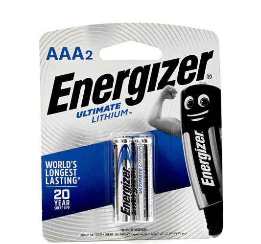 Energizer Ultimate Lithium AAA Battery, 1.5 V, 2 Pcs, L92BP2