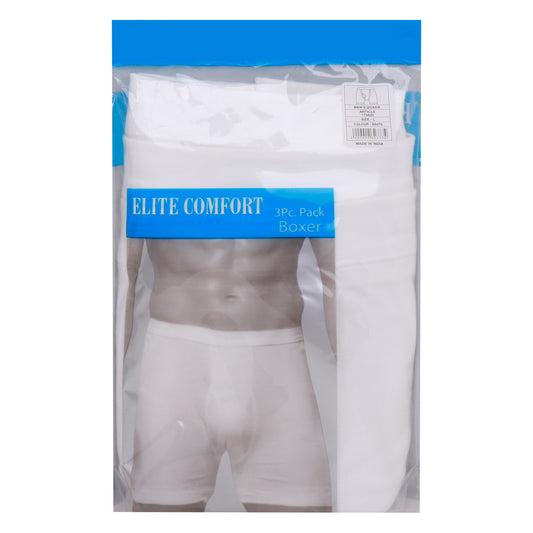 بوكسر رجالي قطني مريح من Elite Comfort، مقاس كبير، 3 قطع، أبيض، ELXUSW