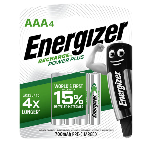 Energizer Recharge Power Plus AAA Battery, 1.2 V, 4 Pcs, NH12PPBP4