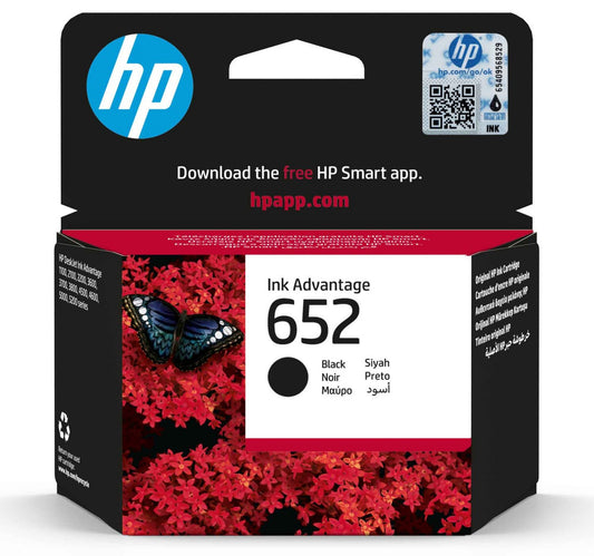 HP 652 Original Ink Advantage Cartridge, Black, F6V25AE