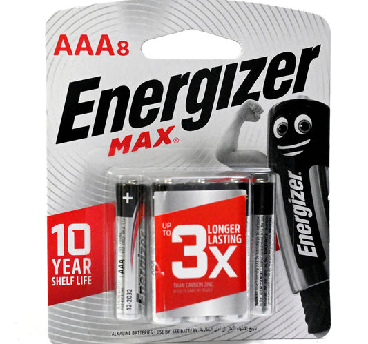 Energizer Max Alkaline AAA Battery 1.5 V E92BP8, 8 Pcs Pack