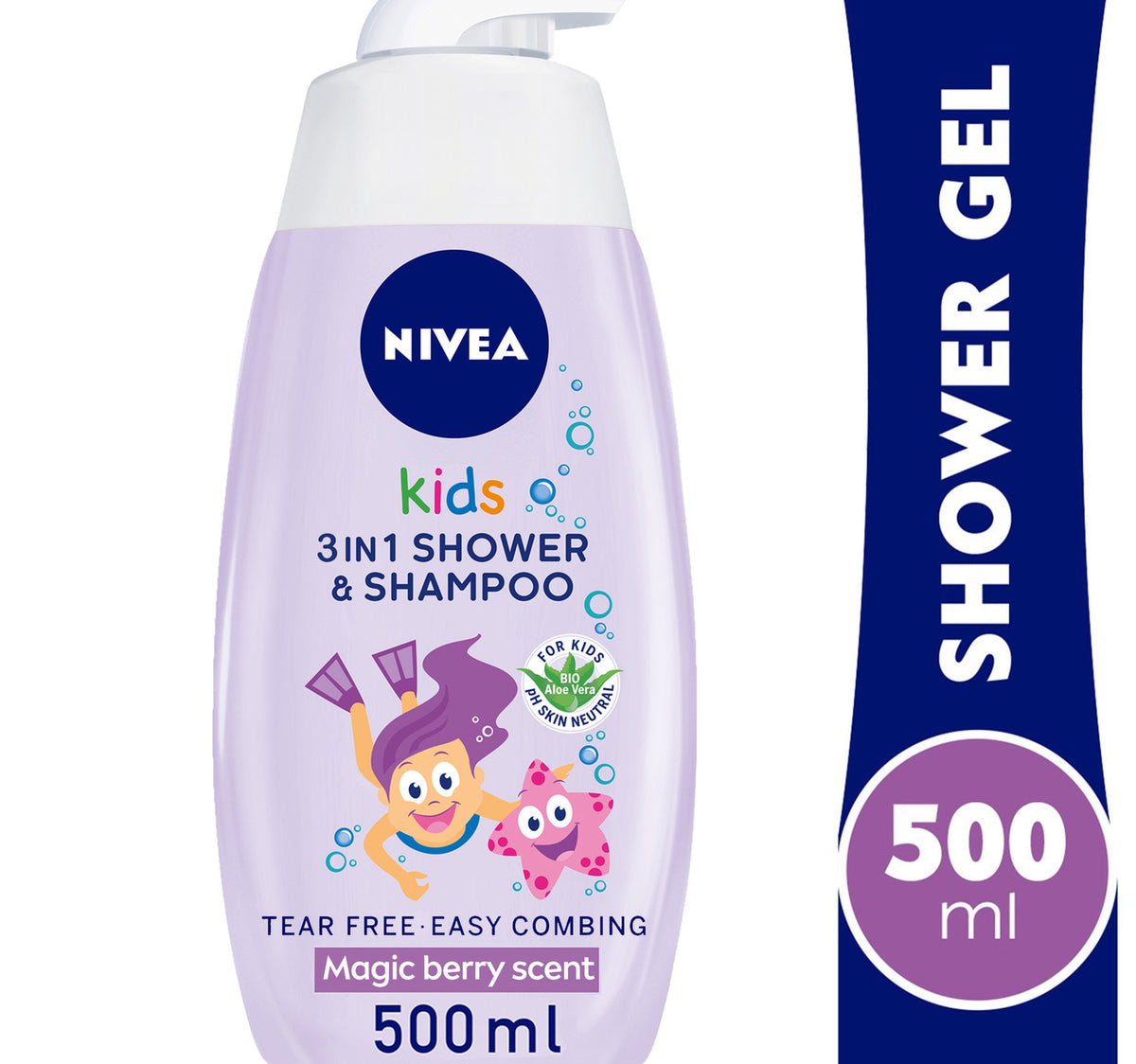 Nivea Kids 2in1 Shower Gel & Shampoo With Bio Aloe Vera & Berry Scent Tear-Free Formula 500 ml