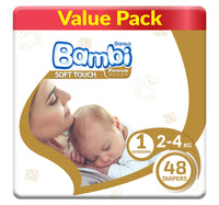 Sanita Bambi Baby Diaper Value Pack Size 1 Newborn 2-4 kg 48 pcs
