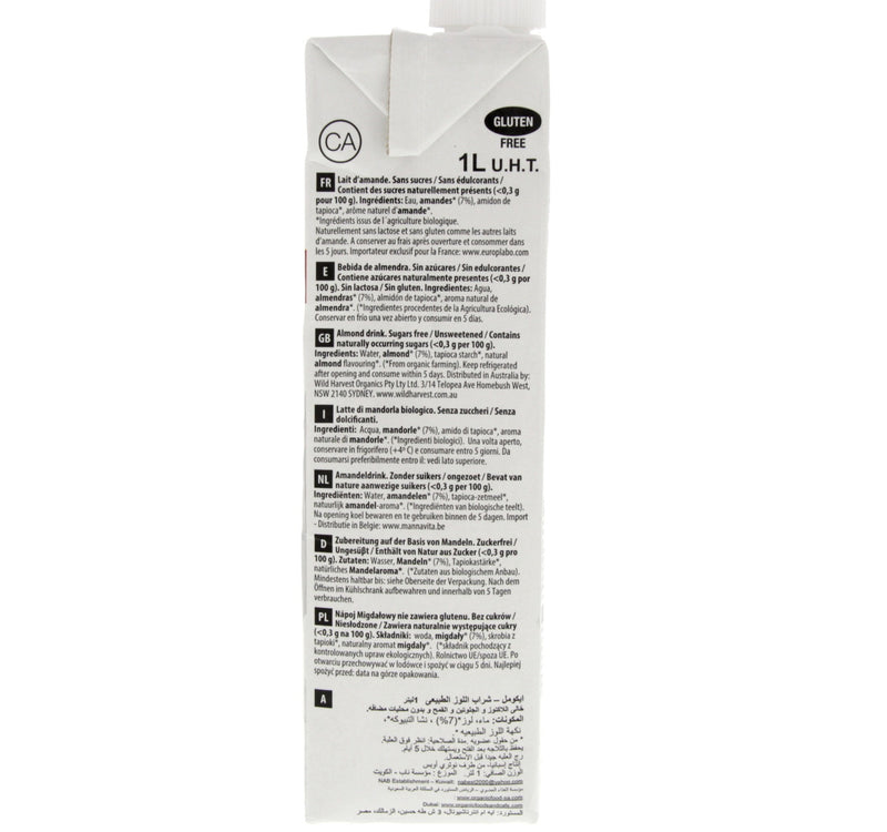Ecomil Organic Almond Drink Sugar Free 1 Litre