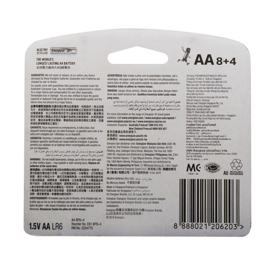 Energizer Max AA Alkaline Battery 8+4