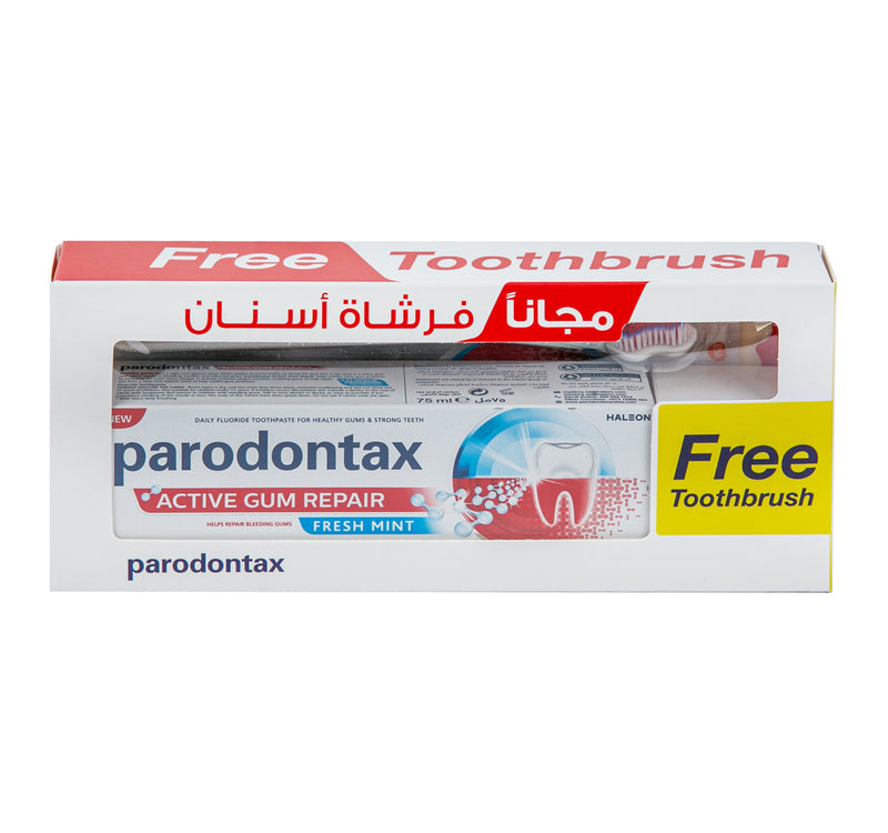 معجون أسنان بارودونتاكس أكتيف لإصلاح اللثة بنكهة النعناع المنعش 75 مل + فرشاة أسنان