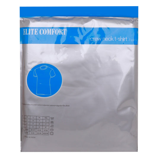 Elite Comfort Cotton Men's Crew Neck T-Shirt, M, 3 pcs, White, ELXTW