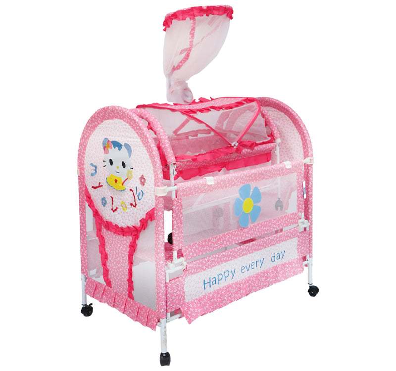 First Step Baby Steel Bed, Pink A25, 9753