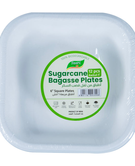 Faani Sugarcane Bagasse Square Plates 6" 12 pcs