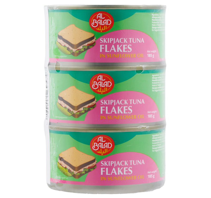 Al Balad Skipjack Tuna Flakes In Sunflower Oil 3 x 185 g