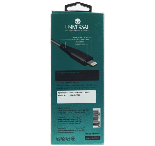 Universal Lightning Cable UN-IDC744 1.2 Meter