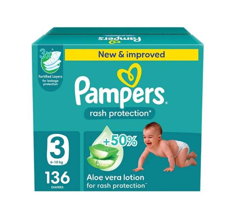 Pampers Diaper Rash Protection Aloe Vera Lotion, Size 3, 6-10 kg, 136 pcs