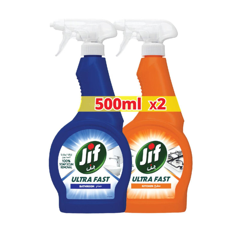 Jif Ultra Fast Cleaner Spray For Bathroom & Kitchen 2 x 500 ml