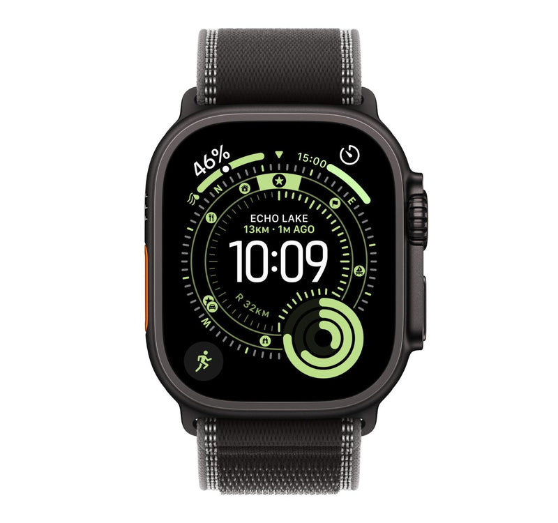 Apple Watch Ultra 3 GPS + Cellular Smartwatch, 49 mm Black Titanium Case with Black/Charcoal Trail Loop (M/L), MF1H4AF/A