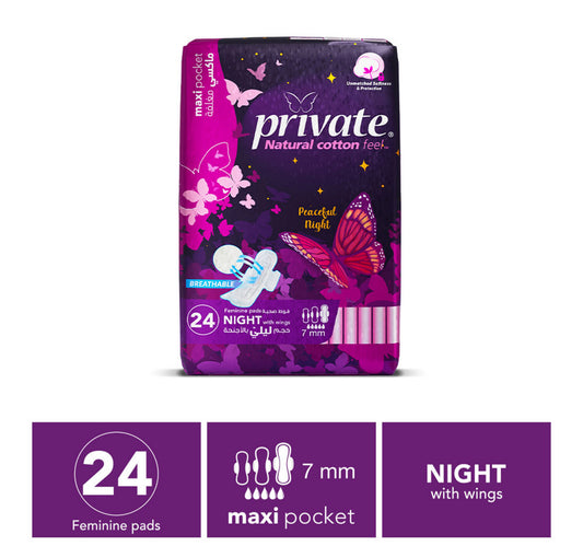 Private Natural Cotton Feel Maxi Thick Folded Night Sanitary Pads with Wings 24 pcs