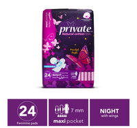 Private Natural Cotton Feel Maxi Thick Folded Night Sanitary Pads with Wings 24 pcs