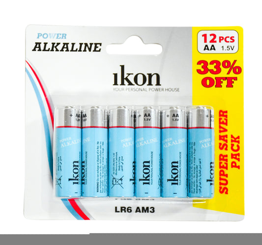 Ikon Alkaline AA Battery Set, 1.5V, 12 pcs, LR6 AM3