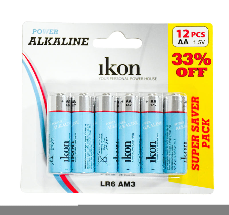 Ikon Alkaline AA Battery Set, 1.5V, 12 pcs, LR6 AM3