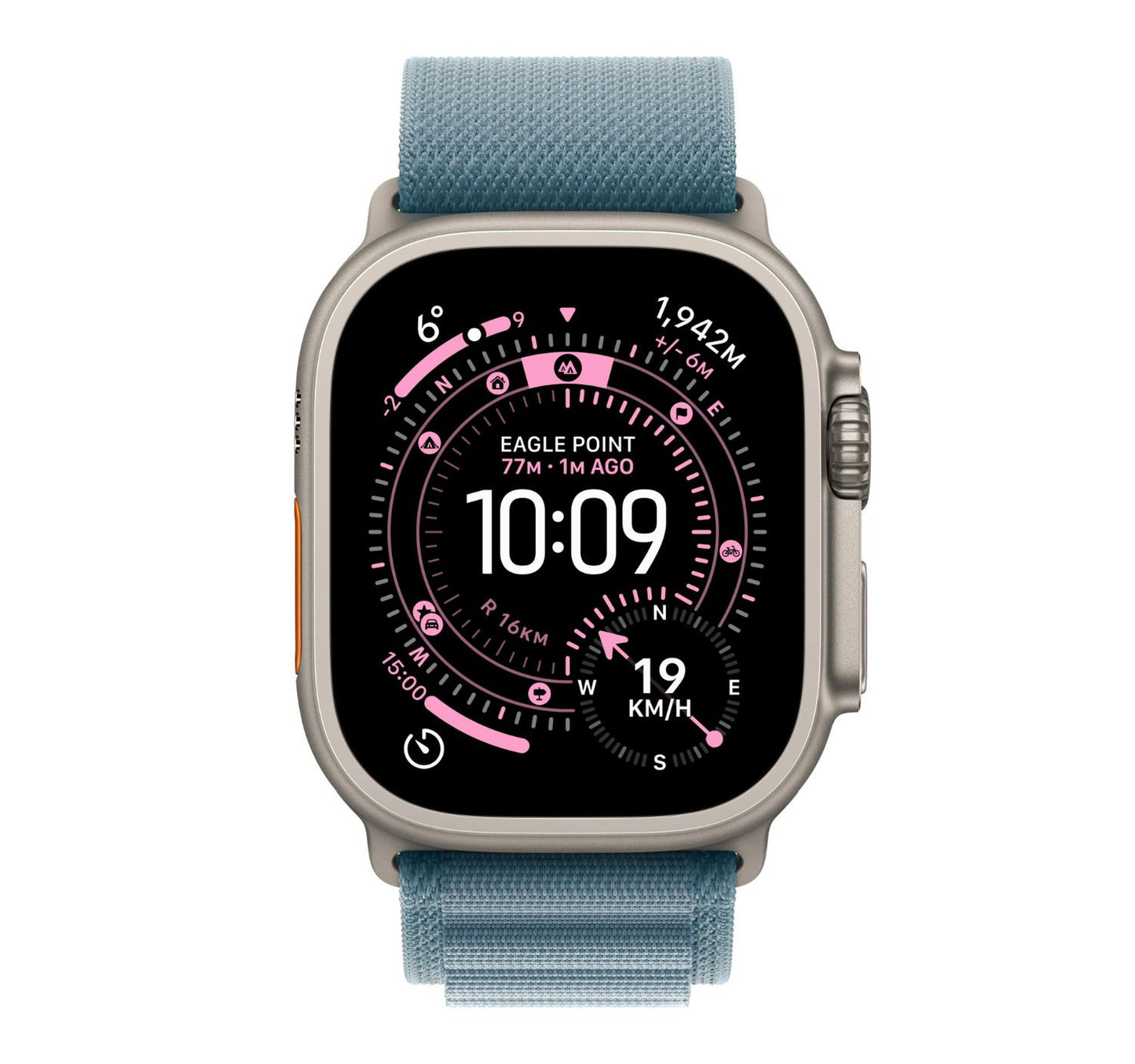 Apple Watch Ultra 3 GPS + Cellular Smartwatch, 49 mm Natural Titanium Case with Light Blue Alpine Loop (M), MEWM4AF/A