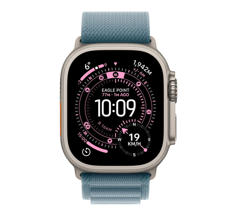 Apple Watch Ultra 3 GPS + Cellular Smartwatch, 49 mm Natural Titanium Case with Light Blue Alpine Loop (M), MEWM4AF/A