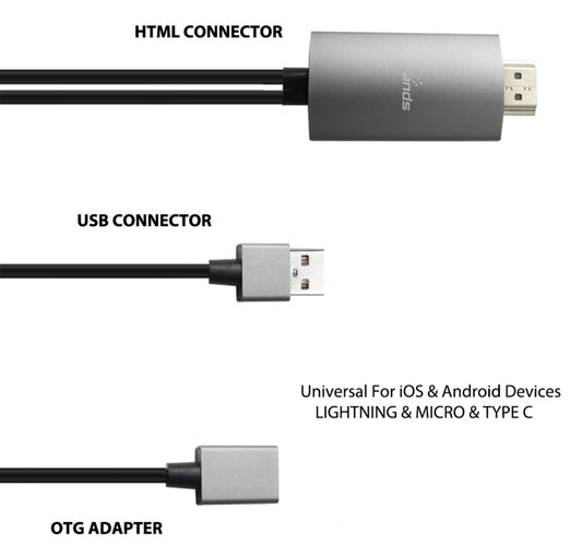 Trands Smartphone HDTV MHL Cable Supports iOS and Android devices 2 meter CA659