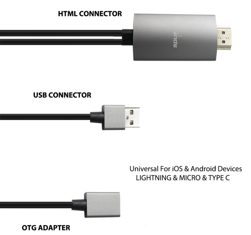 Trands Smartphone HDTV MHL Cable Supports iOS and Android devices 2 meter CA659