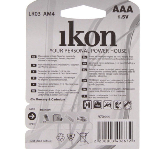Ikon Alkaline AAA Battery IKLR03BP4, Pack of 4Pc