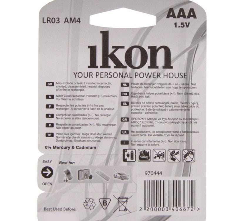 Ikon Alkaline AAA Battery IKLR03BP4, Pack of 4Pc