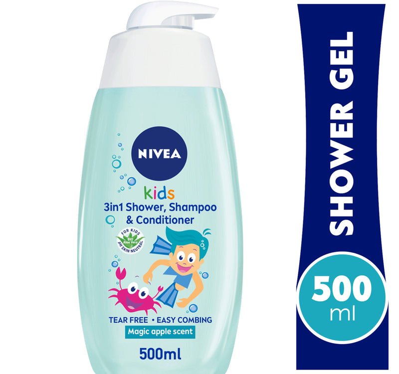 Nivea Kids 2in1 Shower Gel & Shampoo With Bio Aloe Vera & Apple Scent Tear-Free Formula 500 ml