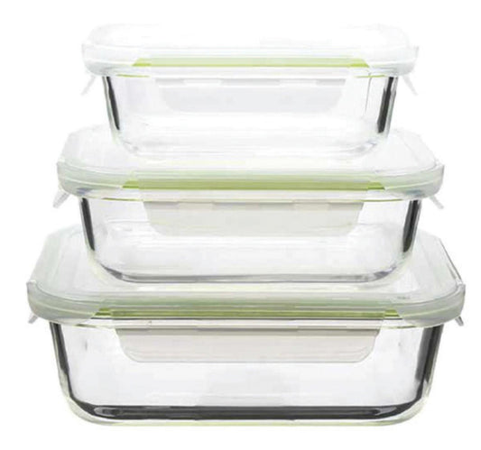 Chefline Glass Food Container Set, 3 pcs, 370 + 640 + 1040 ml