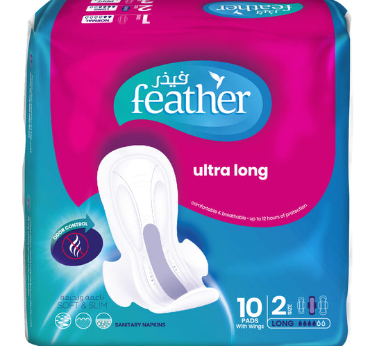 Feather Ultra Long Sanitary Pads With Wings 2 Size 10pcs