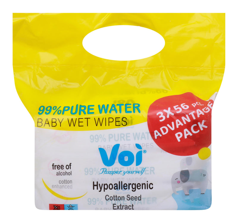 Voi Baby Wet Wipes 99% Pure Water Value Pack 3 x 56 pcs