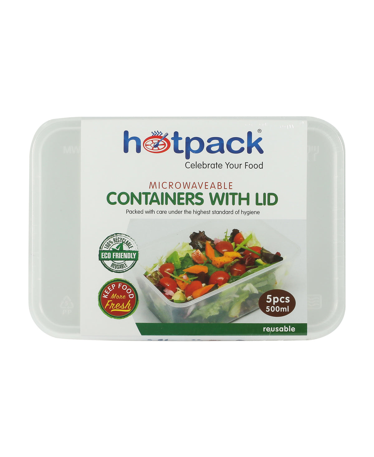 Hot Pack 500 ml Microwavable Container with Lid 5 pcs