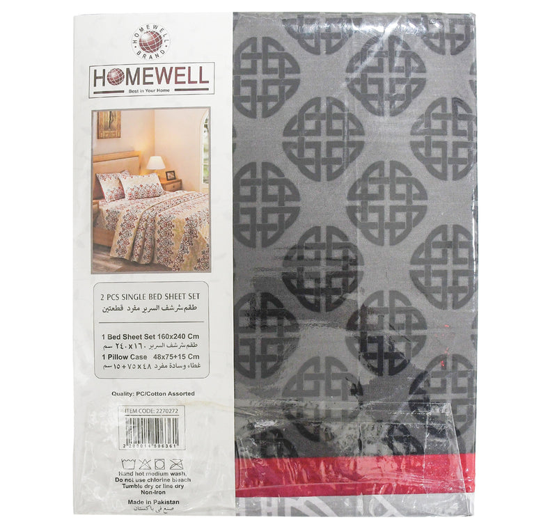 Homewell Single Size Bed Sheet, 160 x 240 cm, Assorted