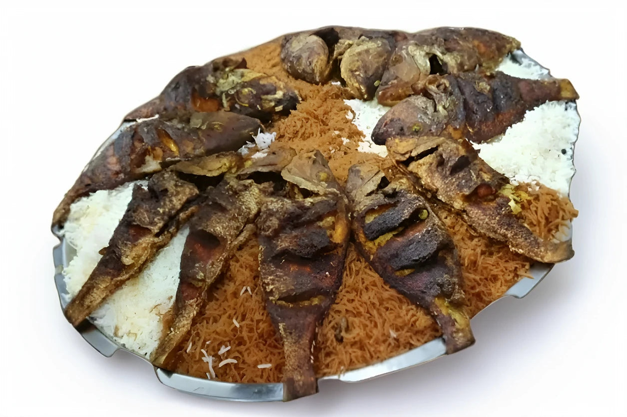 Shaari Fish with fried rice and white shalani Rice Al Lulu Kitchen
