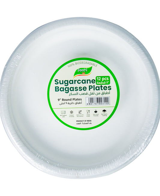 Faani Sugarcane Bagasse Round Plates 9" 12 pcs