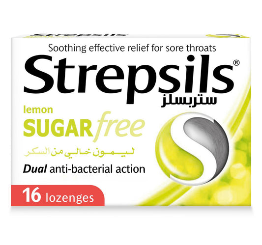 Strepsils Sore Throat Relief Lemon Sugar Free 16 pcs