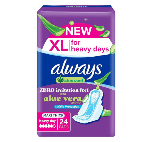 Always Aloe Cool Maxi Thick Sanitary Pads With Aloe Vera Essence XL for Heavy Days 24 pcs
