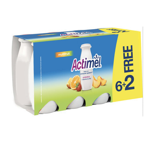 Actimel Immunity Support Multi-Fruit Flavored Low Fat Yogurt Drink 93 ml 6+2
