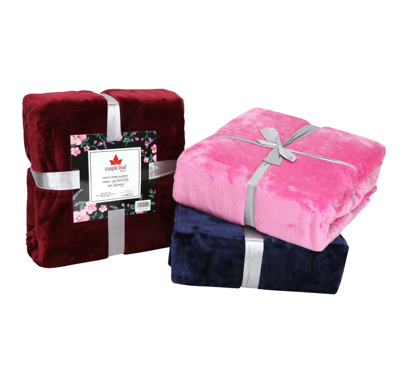 Maple Leaf Flannel Blanket Solid 160x220cm 1pc Assorted Colors & Designs