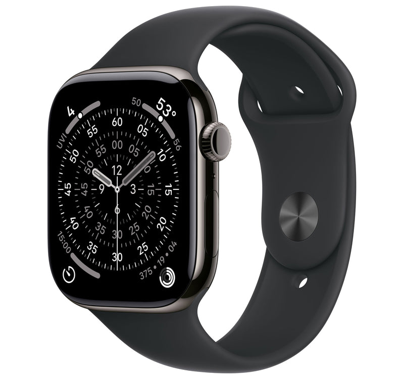 Apple Watch Series 11 GPS + Cellular Smartwatch, 46 mm Slate Titanium Case with Black Sport Band (M/L), MFD24AF/A