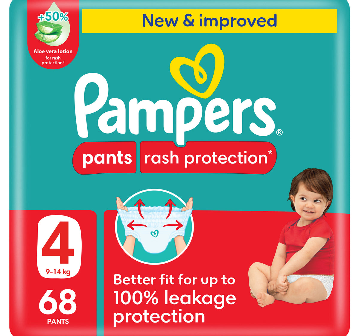 Pampers Rash Protection Pants Diapers, Size 4, 9-14kg, Giant Pack, 68 pcs
