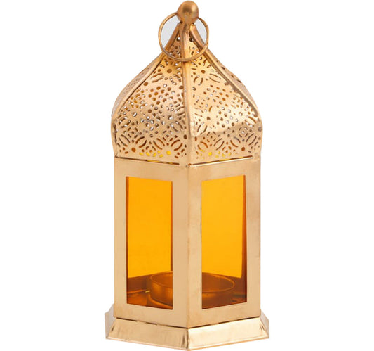 Maple Leaf Decorative Metal Fanous Tealight Candle Holder Lantern Yellow